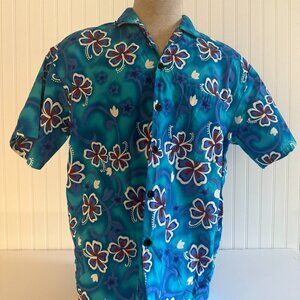 Harana Hawaiian Aloha Button Casual Shirt Blue and Red Floral Men's  X-Large